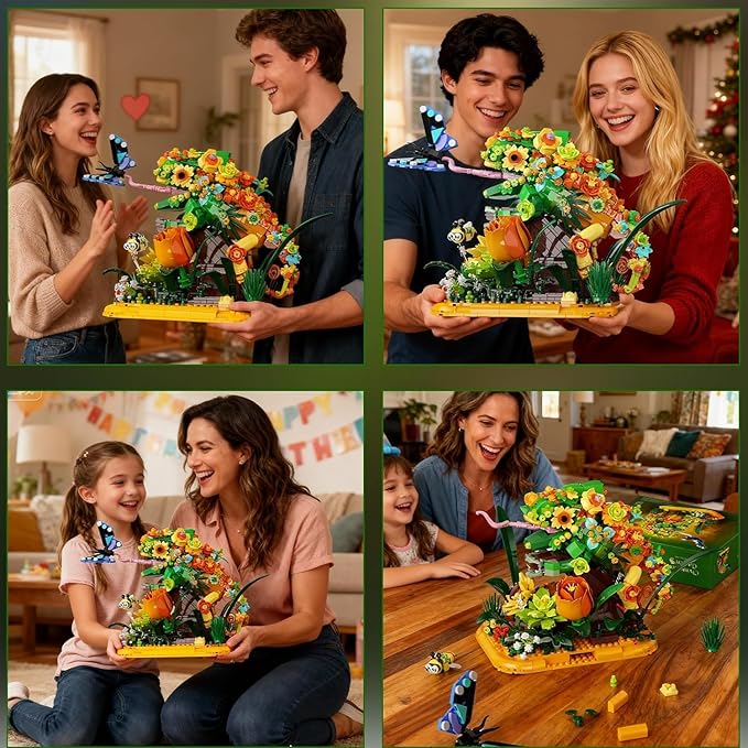 Chameleon Garden Bonsai Building Set 1092PCS Nature Inspired MOC Flowers &amp Insects STEM Kit Compatible with Lego Animal Stunning Desk Decor for Home/Office Building Blocks for Kids Adults Aged