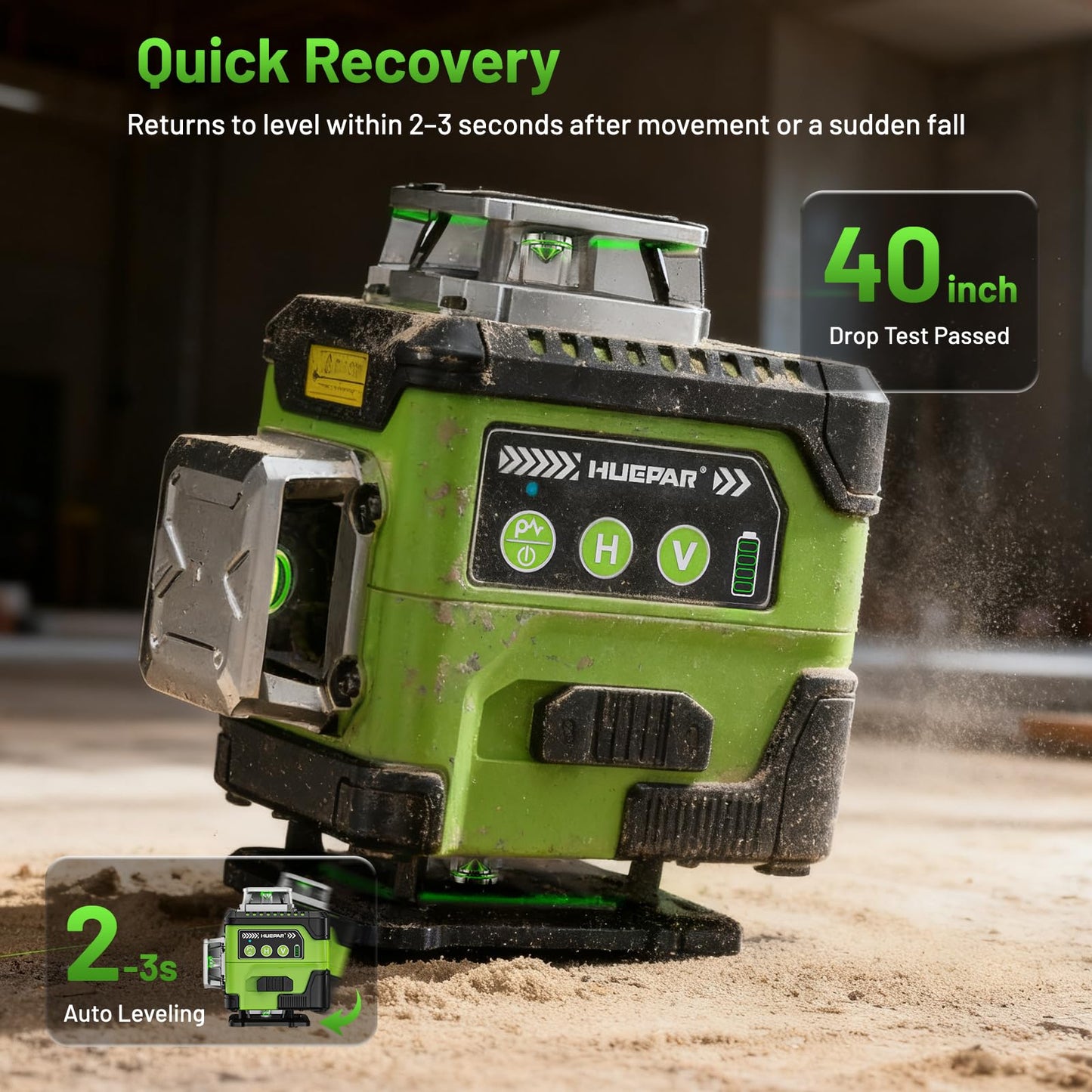 HUEPAR Laser Level 360 Self Leveling with LCD Screen, 4 x 360° High Brightness Rechargeable 4D Lazer Leveler Tool for Construction and Picture Hanging, Strong Magnetic Bracket&Hard Carry Case -Y04CG