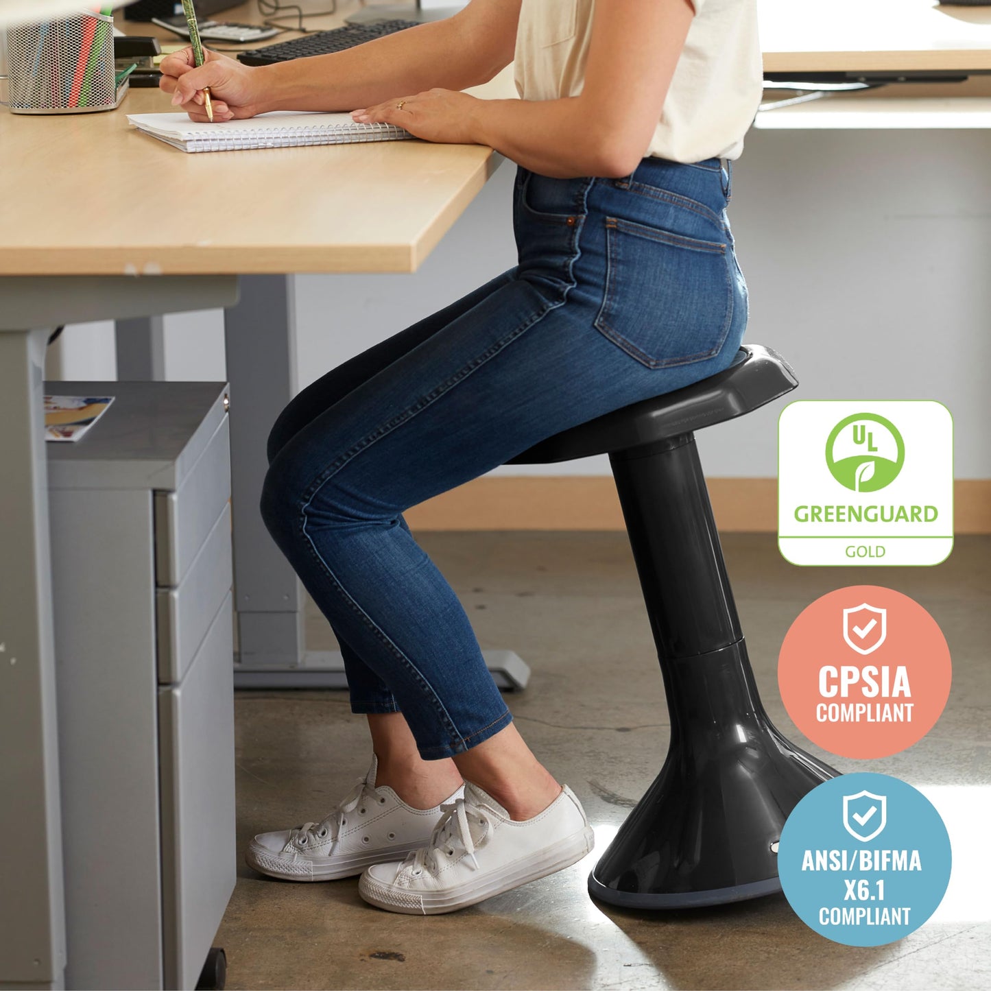 ECR4Kids ACE Active Core Engagement Wobble Stool, 20-Inch Seat Height, Flexible Seating, Black