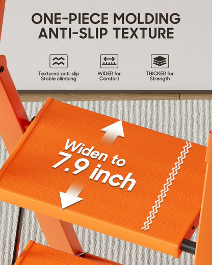 HillhutApex 5 Step Foldable Aluminum Step Ladder with Handgrip, Anti-Slip Pedal, 330 lbs Capacity, Lightweight & Portable for Home, Kitchen, Office, Garage (Orange)