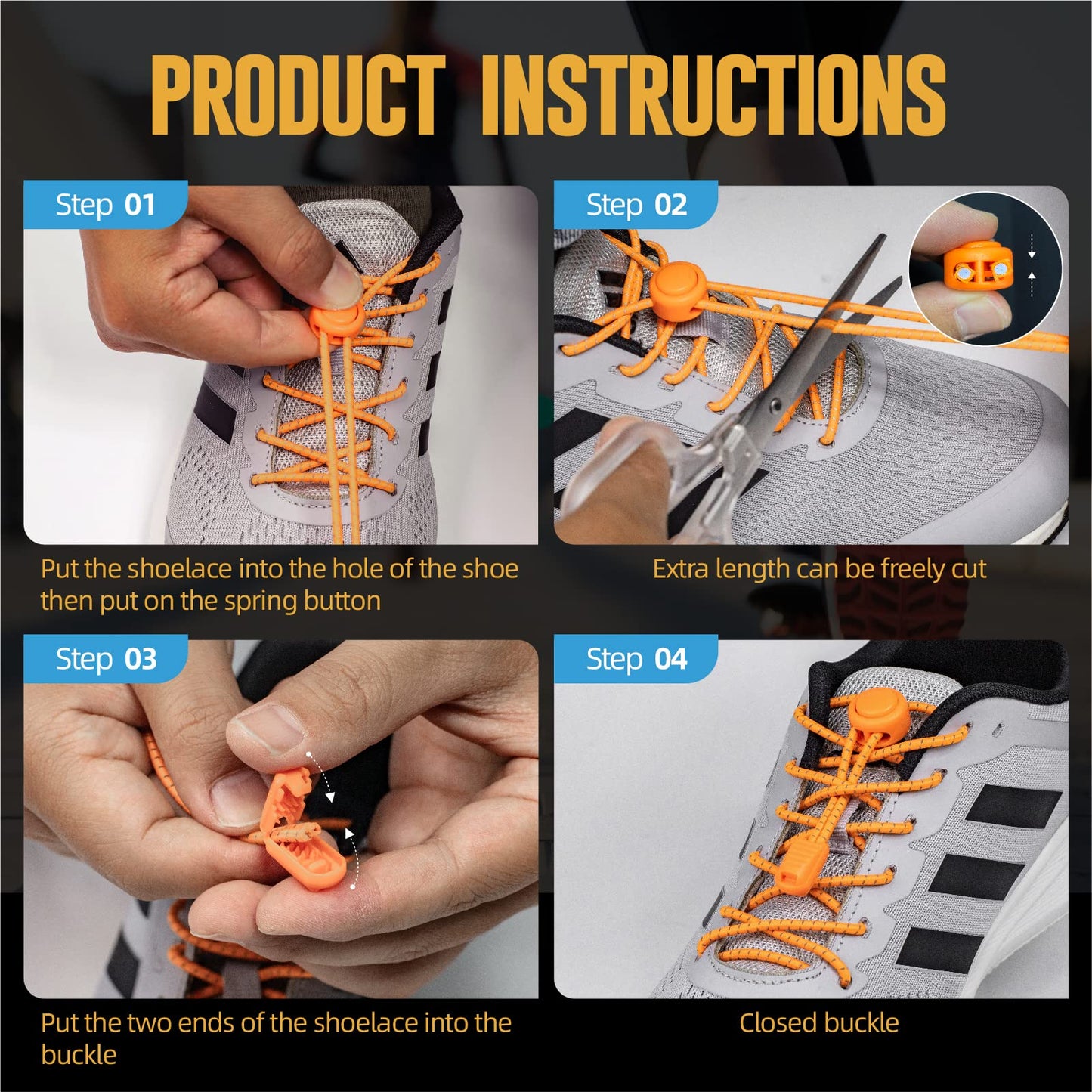 No Tie Shoelaces - Tieless Elastic Shoe Laces - Strong Lock Shoelaces for Sneakers - One Size Fits All for Adults and Kids(Black)