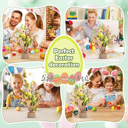 Easter Decorations, Pre-Lit Easter Egg Tree Tabletop Decor with Delicate Ornaments, for Home Easters Party Wedding Holiday Spring Summer Kitchen Dining Table Decor (Pink)