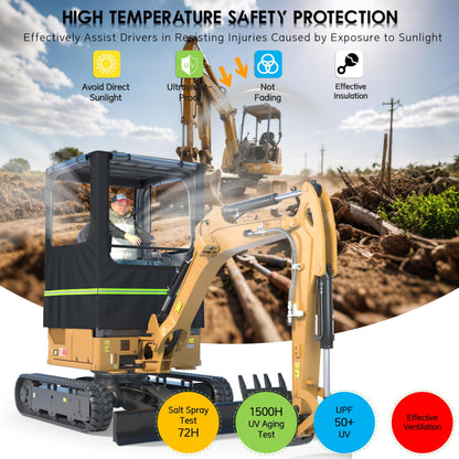 Mini Excavator Cover,Transparent Excavator Cab Enclosure,1680D Waterproof Oxford Fabric + EVA HD Transparent See-Through Material, 45x43x61in, for Bobcat E20/Kubota U17 etc, 1760-3530 lbs.(Black)