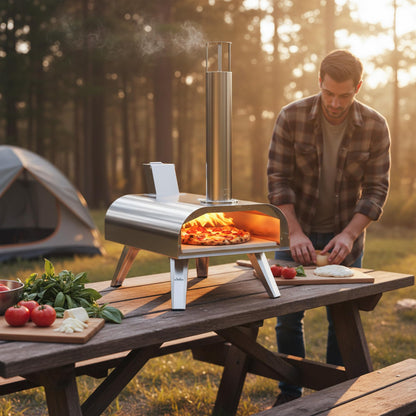BIG HORN 12" Multi-Fuel Outdoor Pizza Oven Reach up to 1110℉– 3-in-1 Wood, Gas & Electric Compatible (Burners Sold Separately), Pellet Pizza Oven Portable Pizza Maker for Backyard, Camping&Tailgating