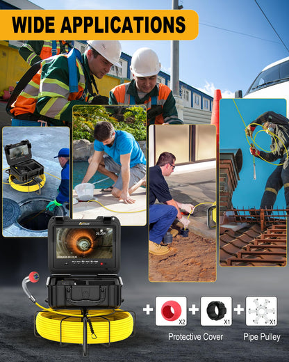 Anysun Self Leveling Sewer Camera with Locator, Distance Counter, 7MM Thicker Cable, 300Ft/91.5M Pipe Inspection Cameras with 9'' 1080P IPS Screen, IP68 Sewer Drain Cam with DVR Recorder & 32GB Card
