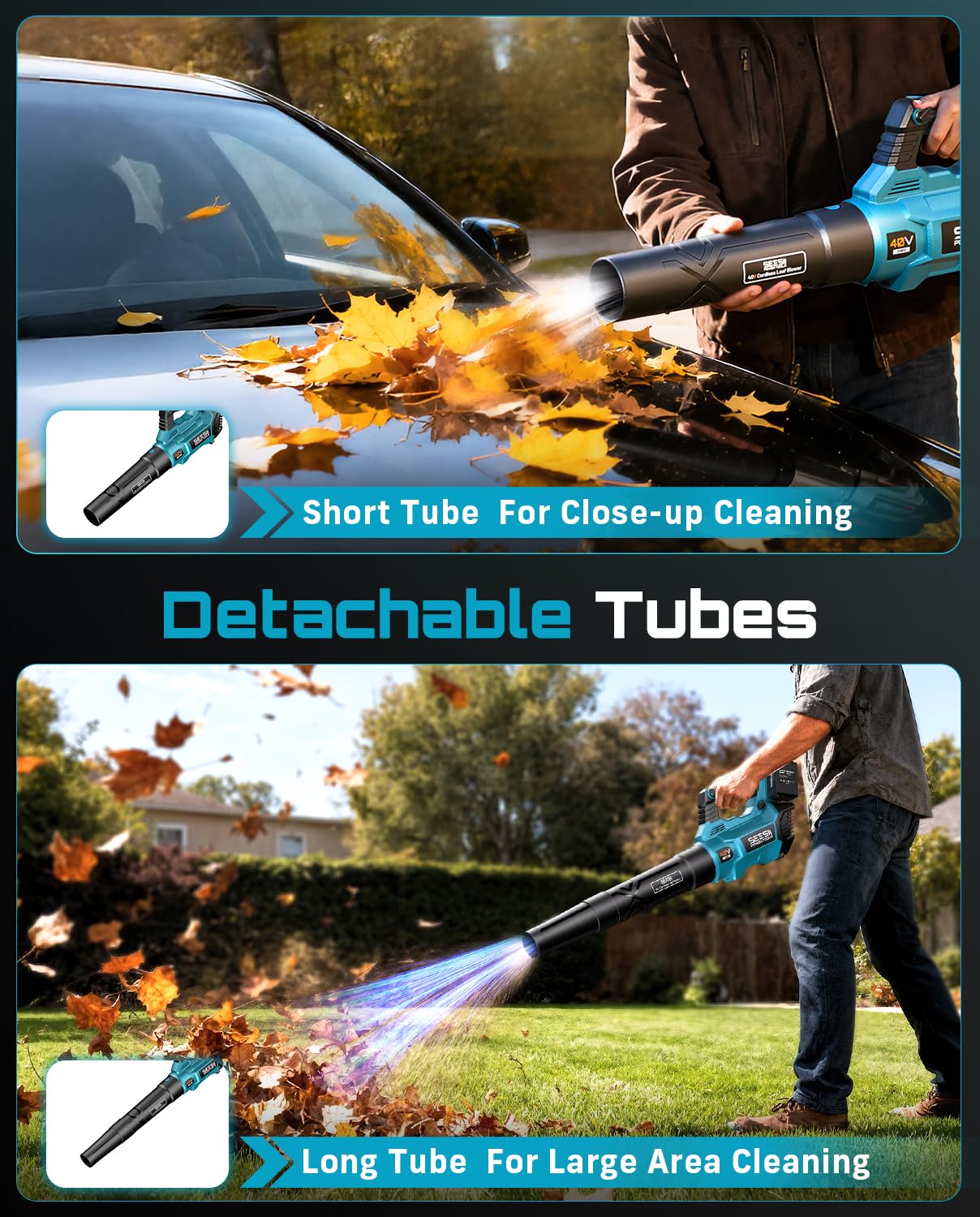 SEESII 40V Leaf Blower Cordless, 650CFM Brushless Motor Battery Powered Leaf Blower with 2 x 5.2Ah Batteries & 2 Chargers, Turbo Mode & 3 Speeds Control Electric Blower for Lawn Care/Light Snow/Debris