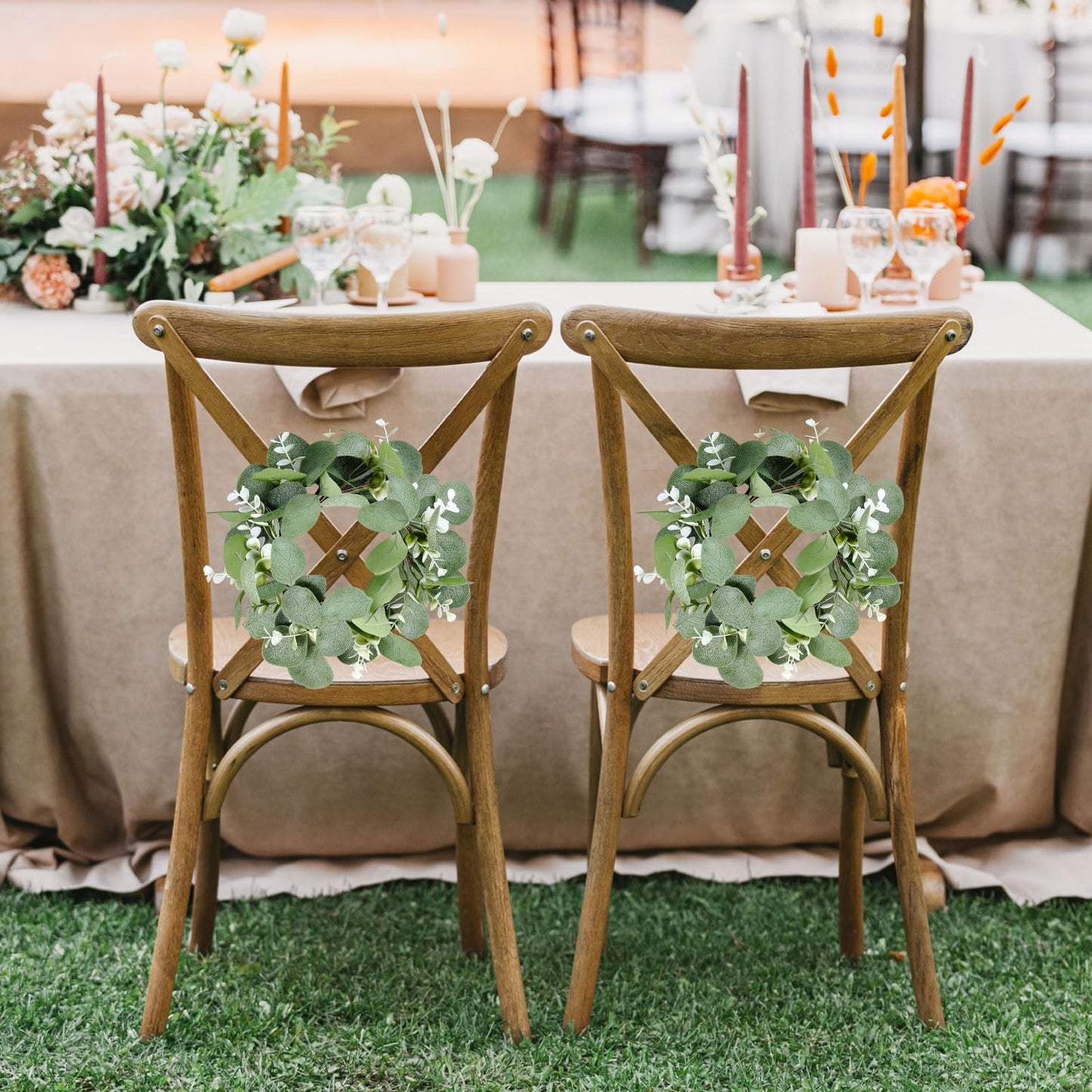 VIHOSE 10 Set Candle Rings Artificial Eucalyptus Leaves Wreaths with Flameless Candles Sets Boho Wreath Pillar Candleholders LED Pillar Battery Table Centerpieces for Wedding Home Party Decor