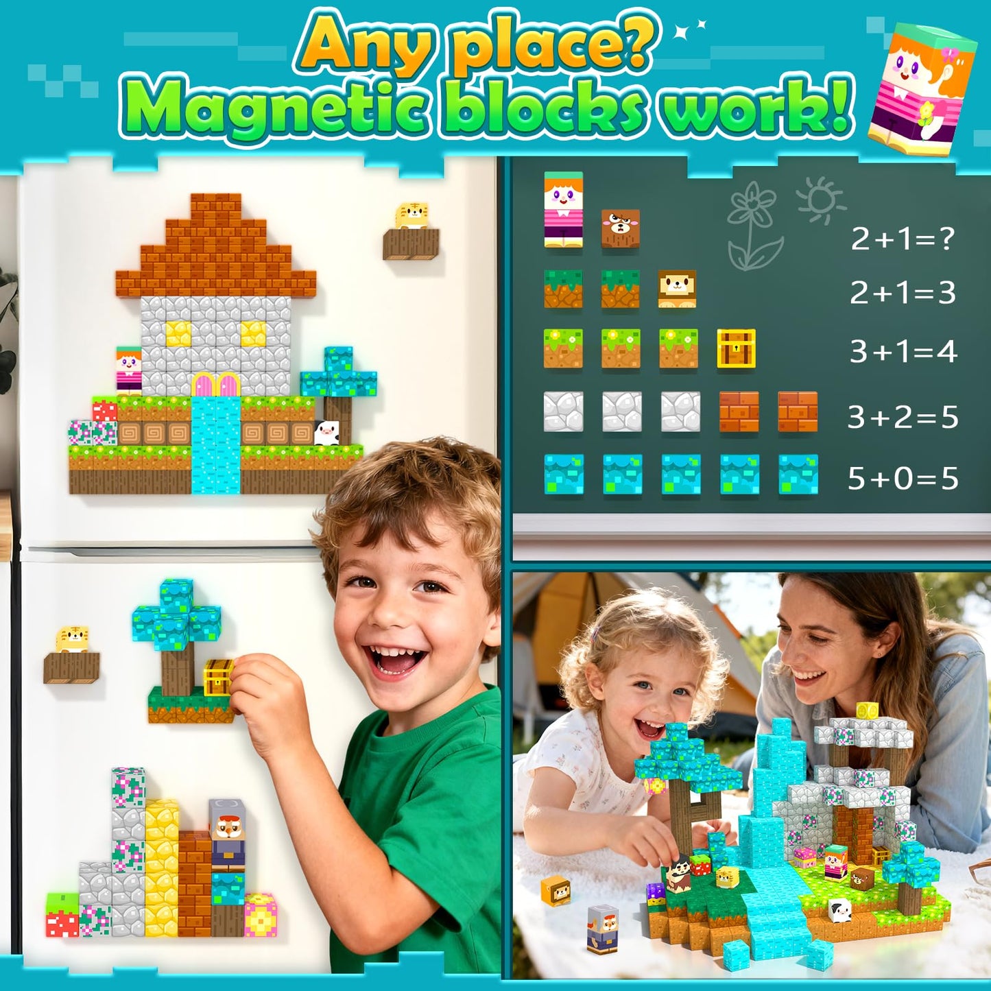Magnetic Blocks Building Toys Games for 3 4 5 6 7 8 9 Years Old Boys & Girls Magnet STEM Sensory Toddler Kids Learning Toys Xmas Birthday Gifts for Ages 3+