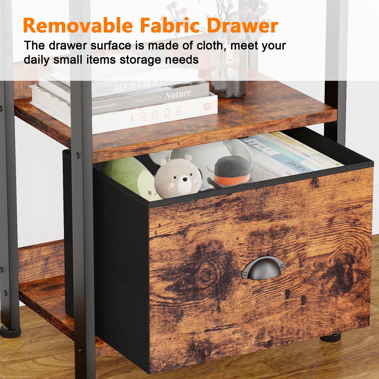 Furologee 5 Tier Bookshelf with Drawer & Console Table with Charging Station, 3 Drawers and LED Light