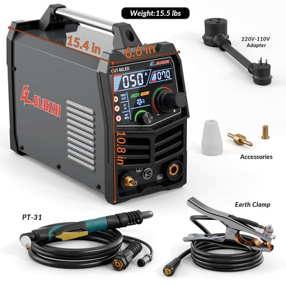 GZ GUOZHI Plasma Cutter, 50Amp 110/220V Dual Voltage IGBT Inverter Plasma Cutting Machine, [Pilot Arc][Large LED Display][Air Sensor] 1/4" Clean Cut 3/4" Max Cut, 2T/4T for Beginners DIY