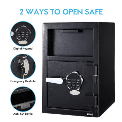 2.5 Cu.Ft Heavy Duty Drop Safe for Business With Digital Keypad, Depository Safe for Money with Drop Slot, 20" x 15.7"x 13.8", Office Safe Box for Money and Mail, Black