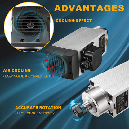 QNK CNC Spindle Motor, 3KW Air Cooled Spindle Motor 220V ER20 18000RPM, High Speed 10A 300Hz Air Cooled Round for CNC Router Engraver Milling Machine