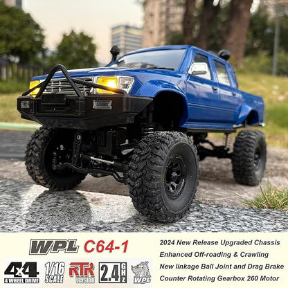 WPL C64-1 RC Crawler 4x4 RC Truck 1/16 Scale Remote Control Rock Crawler Off Road with Axle Mounted Servo 260 Motor Upgraded Chassis Fully Proportional 2 Batteries Hobby Toy for Adult