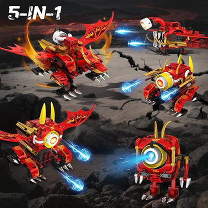 HOGOKIDS 5-in-1 Dragon Robot Building Toys with 6 Lighting Colors &amp 5 Light Effects - 354PCS Remote &amp App Control Robots Toy Set for Kids RC Robot Building Toys Gifts for Teens Boys Girls Age