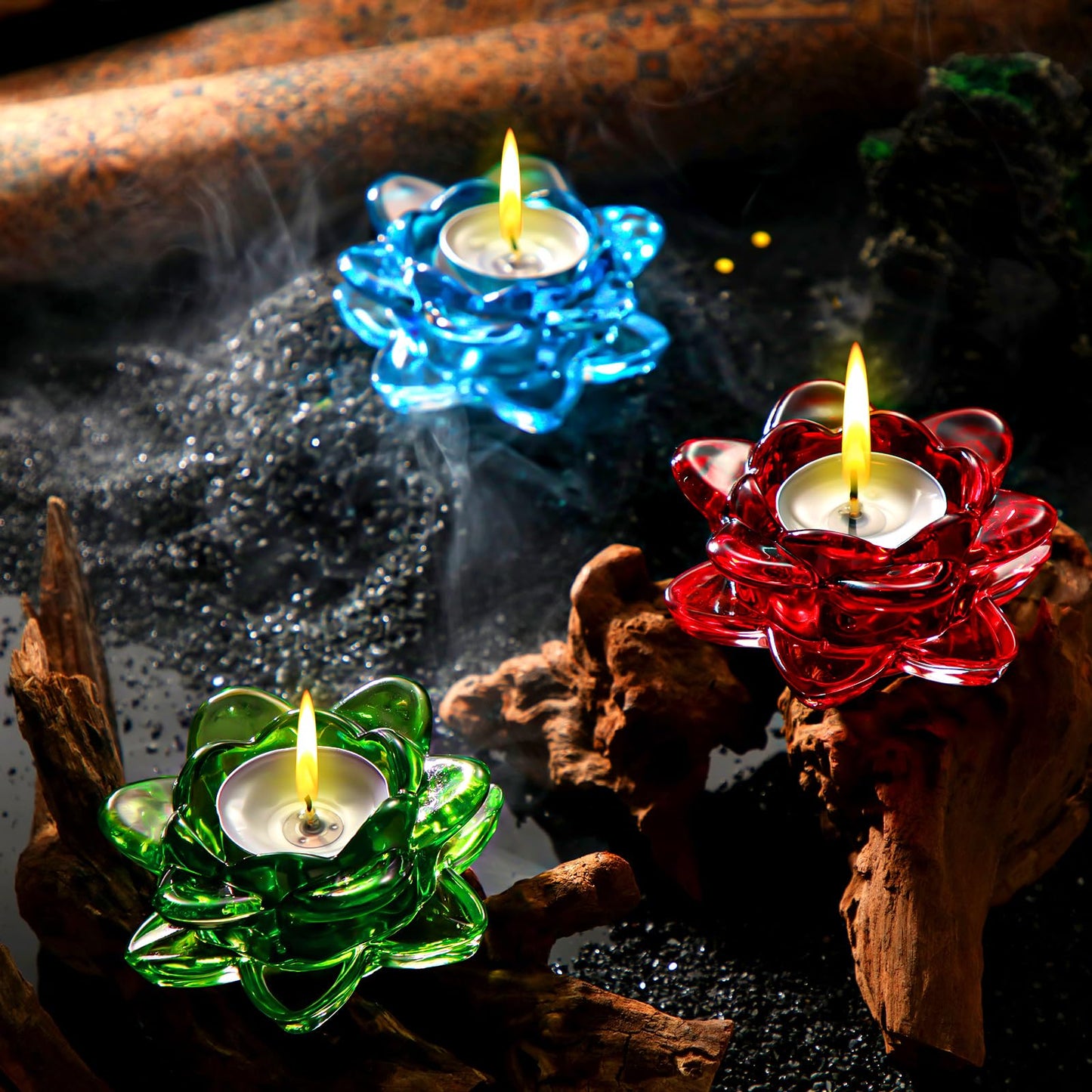 Dandat 6 Pcs Glass Lotus Tea Light Holder Diwali Lotus Candle Holder Crystal Tealight Candle Stand for Diwali Decor Table Centerpiece