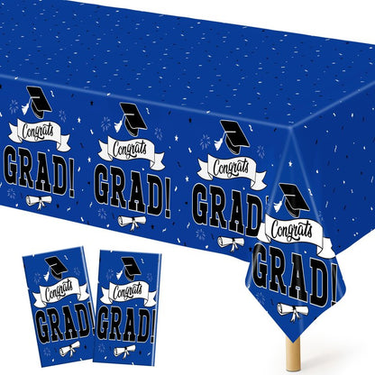 QZYL 2 PCS Graduation Decorations 2026, 108" X 54" Blue Graduation Tablecloth, Disposable Plastic Class of 2026 Tablecover, Rectangle Congrats Grad Table Cloths for Grad Decor Party Supplies