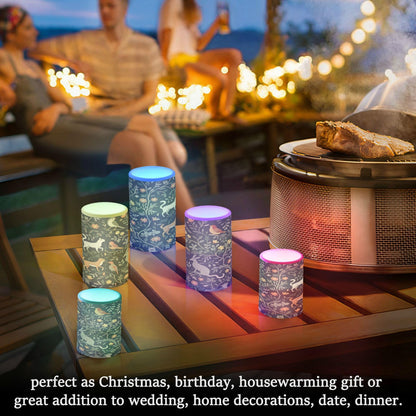 Forest Animal and Floral Flickering Flameless Candles Battery Operated with Remote Timer,Tea Light Candles LED Pillar Votive Candles set of 2 for Outdoor Indoor Decorations