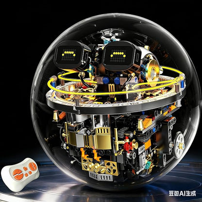 Transparent Spherical Robot Building Block SetStem Toys for Ages 8-13Programmable Remote-Controlled PoweredLED Expression Display and Cyberpunk LightingHoliday and Birthday Gifts