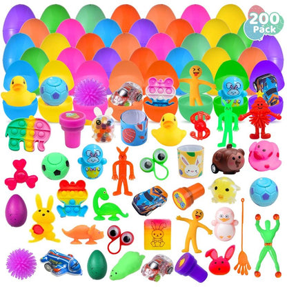 Cherislpy 200 Pack Prefilled Easter Eggs with Mini Novelty Squishy Fidget Toys Inside Assorted Toys Great for Kids Girls Boys Easter Party Favors Basket Stuffers Eggs Fillers