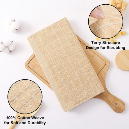 Homaxy 100% Cotton Terry Kitchen Dish Cloths, Ultra Soft and Absorbent Dish Towels for Kitchen, Suitable for Drying and Washing Dishes, 6 Pack, 12 x 12 Inches, Apricot