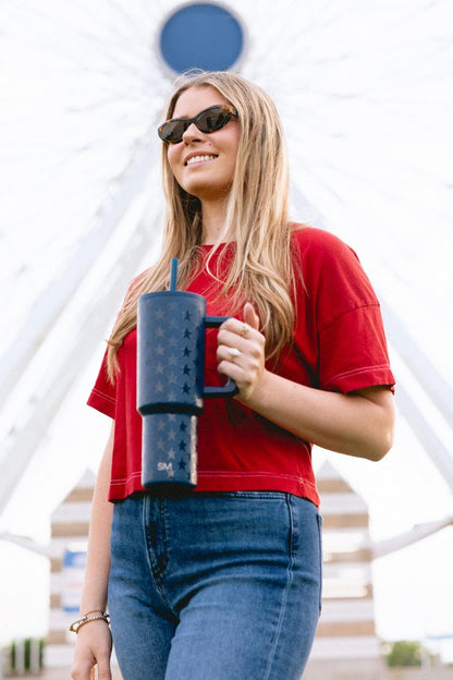 Simple Modern 4th of July 40 oz Trek Tumbler with Handle and Straw Lid | Cup Holder Friendly Insulated Stainless Steel Travel Mug | Stars Navy
