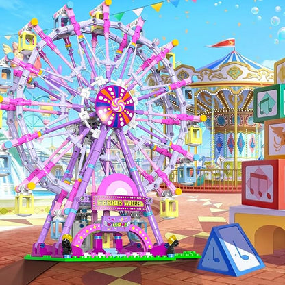 Ferris Wheel Building Block Set with Fairy Light Two-Way Rotating Ferris Wheel Building Set 813 Pieces Amusement Park Interlocking Blocks Toys for Ages 8-13 Gift Idea for Boys and Girls