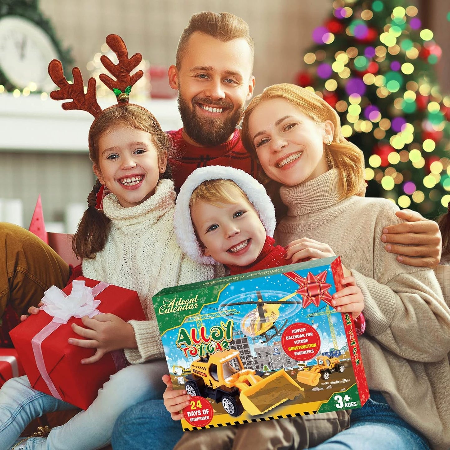 Advent Calendar - Alloy Construction Engineering Vehicle Toy Set with 2 Mats | Christmas Gifts for Boys Ages 3-8 (Yellow)