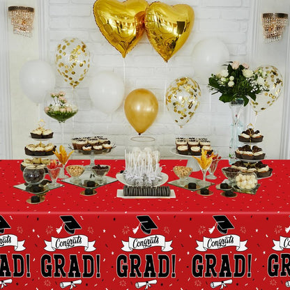 QZYL 2 PCS Graduation Tablecloth, 108" X 54" Red Graduation Table Decorations 2026, Disposable Plastic Tablecover for Grad Decor Party Supplies, Rectangle Table Cloths for Class 2026 Congrats Grad