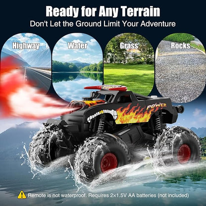 Remote Control Monster Truck Waterproof - 1:16 Scale RC Truck Rc Cars for Boys Age 8-12 Christmas Birthday Gifts 4WD All Terrain Off-Road Pickup Toys for 8 9 10 11 12 Year Old Black