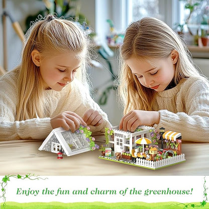 Flower House Building Set Greenhouse Building Block Set with LED Lights DIY Greenhouse KIt-Ideal Gifts for Kids and Adults-Plant and Animal Lovers 1188PCS