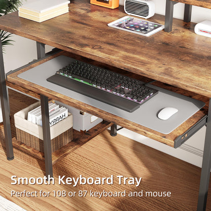 VERMESS 48Inch Computer Desk, Home Office Desks with Keyboard Tray, Gaming Desk with CPU Stand Shelf,Industrial Study Table Wide Writing Desk with Storage Shelves for 2 Monitors, Rustic Brown