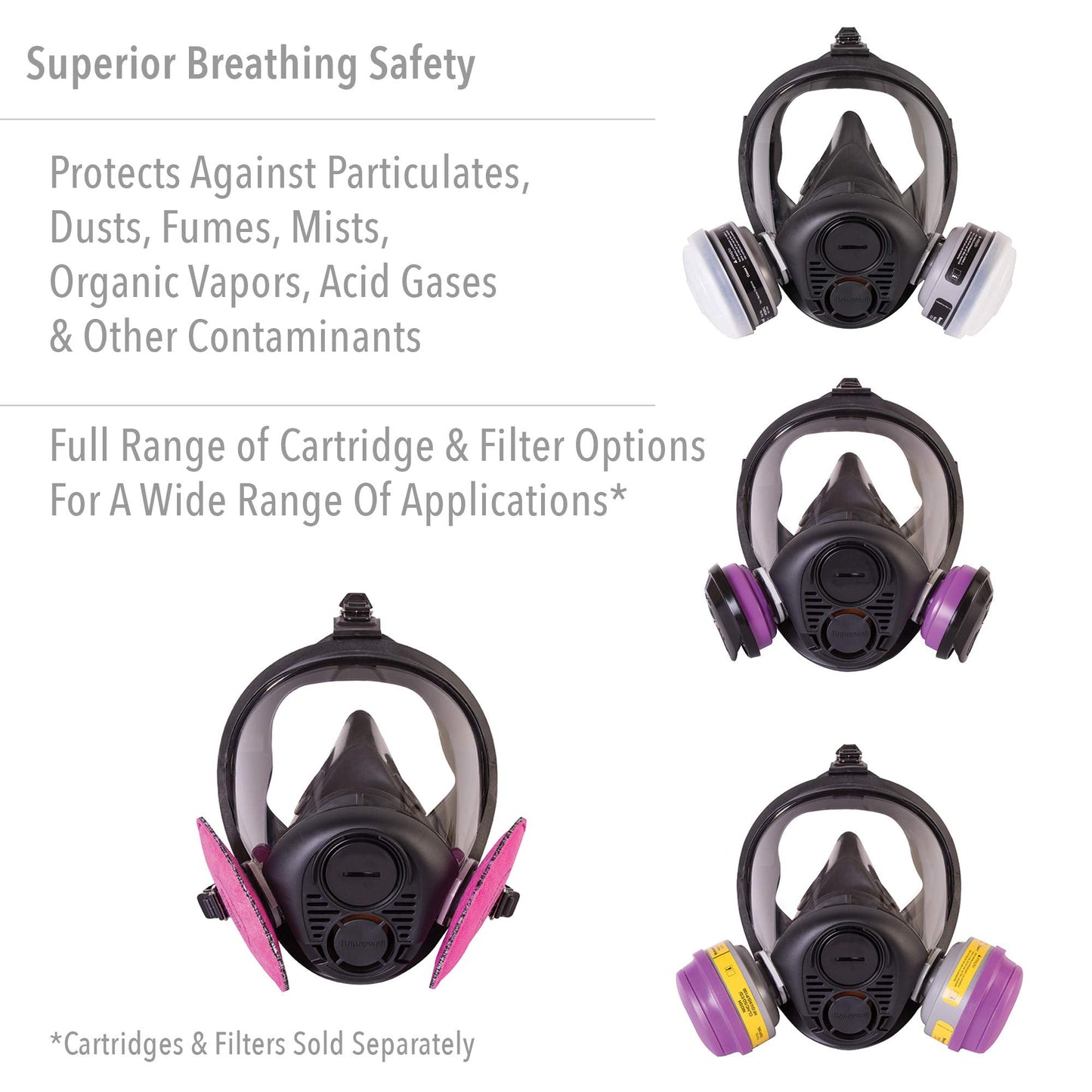 Honeywell North RU6500 Series Full Face Respirator with 5-Point Head Strap, Large (RU65001L)