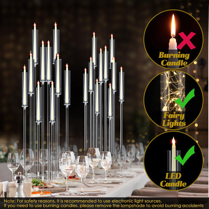 Tessco 4 Pcs 10 Arm 46.5 Acrylic Candelabra Table Centerpiece Floor Candelabras Clear Candle Holder with Removable Lampshade Wedding Candelabra Centerpiece Fit 0.8 LED