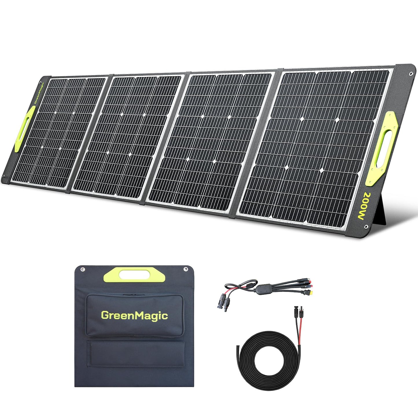 Greenmagic 200 Watt Portable Solar Panel, 23.5% High Efficiency 200W Foldable Solar Panel Charger IP67 Waterproof Solar Panel Kit w/DC XT60 MC4 Anderson Output for Home Farm Camping RV Power Station