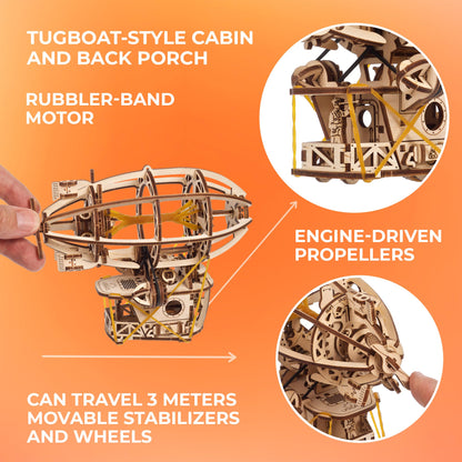 UGEARS Steampunk Airship 3D Wooden Puzzles for Adults - Wooden Model Kits for Adults Zeppelin Model Airship Steampunk Kit Brain Teaser, Hobby Set Home Decoration