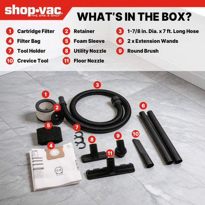 Shop-Vac 5 Gallon Ultra Quiet Shop Vacuum Wet and Dry, 4.5HP Stainless Steel Tank Wet/Dry Vacuum with Attachments, 1-7/8 In. x 7 Ft Hose, 15 Ft Cord, Ideal for Jobsite, Garage, Workshop & Home 5430542