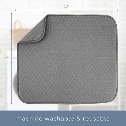 S&T INC. Dish Drying Mat, 16” x 18”, Absorbent Microfiber Kitchen Counter Mat, Drying Pad for Dishes, Utensils, Pots and Pans, Large, Diamond Texture, Grey