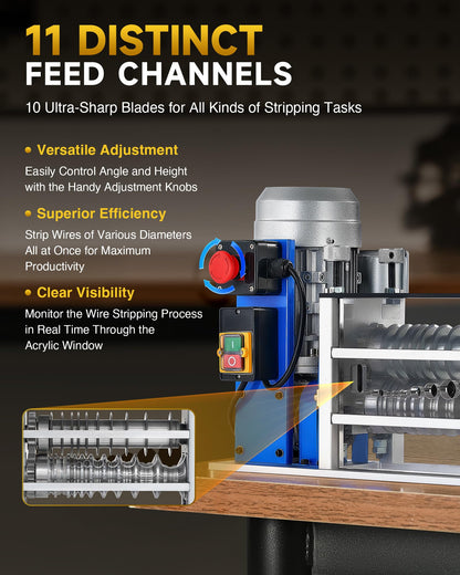 CREWORKS Electric Wire Stripping Machine, 11 Channel Automatic Wire Stripper for 0.06-1.6 in. Copper Wires, 550W Cable Stripper Machine with 10 Blades, Electric Wire Stripper for Workshop Recycling
