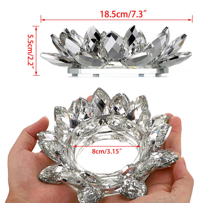OwnMy Crystal Lotus Flower Candle Holder for Pillar Candle up to 3", Decorative Glass Lotus Petal Votive Candle Holder Tea Light Holder Candle Stand Candle Lamps for Home Decor Wedding Party (Clear)