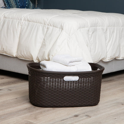 Mind Reader 40L Laundry Basket, Clothes Hamper, Wicker Design, Plastic, 23"L x 14.5"W x 11"H, Set of 2, Brown