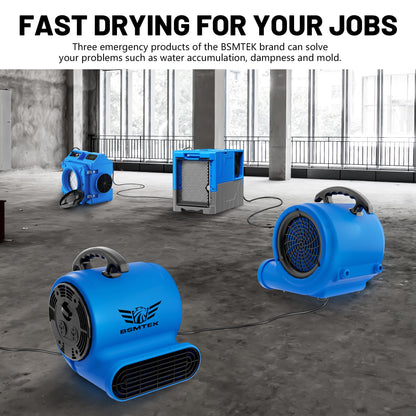 BSMTEK Air Mover Blower Fan, Industrial 1/3HP 1200CFM Monster Floor Blower Carpet Dryers - 3 Speeds Switch, 4 Adjustable Angles, 15FT Long Cord, Stackable - 2026 Upgraded