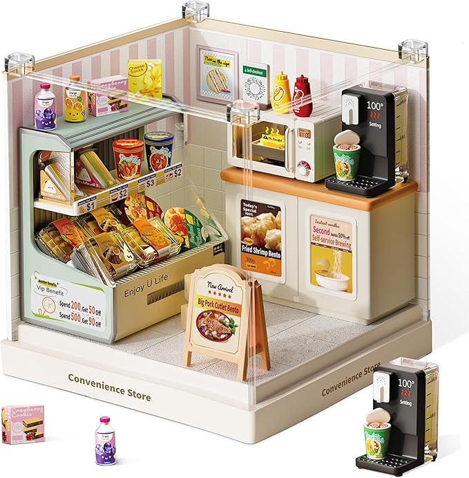 Tiny Convenience Store Miniature Kit DIY Mini Mart Building Set with Goods Creative Room Decor &amp Collectible Gift for Teens and Adults