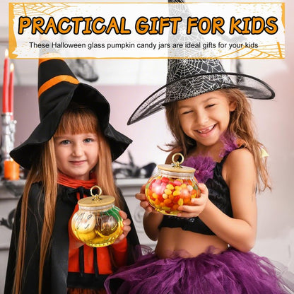Suclain 2 Pcs Thanksgiving Glass Jars Pumpkin with Bamboo Lids 20 oz Fall Candy Dishes Cookie Bar Crystal Candy Bowl Storage Containers Snack Jars Decorative Glass Canister for Home Decoration