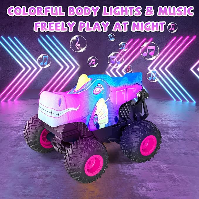 YongnKids Remote Control Car for Girls 2.4Ghz Unicorn Monster Trucks with Light &amp MusicUnicorn Toys for Girls Age 3 4 5 6 7 8 Years 360° Rotating All Terrain RC Stunt Car Rechargeable Xmas Gift