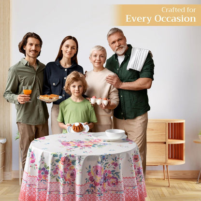 Maison d' Hermine Table Cloth Round Table 100% Cotton 63 Round Inches Tablecloth Reusable Decorative for Dining Kitchen Room Farmhouse Home Gifts for Mothers Day Spring Summer - Rose Garden