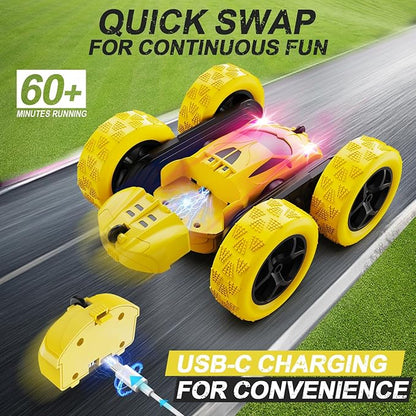 Remote Control CarRC Car Toys for 6-12 Year Old Boys Off Road RC Stunt Car 4WD 360° Rotating Remote Control Car for Kids Boys Girls Gifts for Birthday Christmas Yellow
