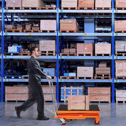 VEVOR Hydraulic Lift Table Cart, 330 lbs Load Capacity, 50-Inch Lifting Height, Manual Single Scissor Lift Table with Non-Slip Pad and 4 Wheels, Orange, Alloy Steel