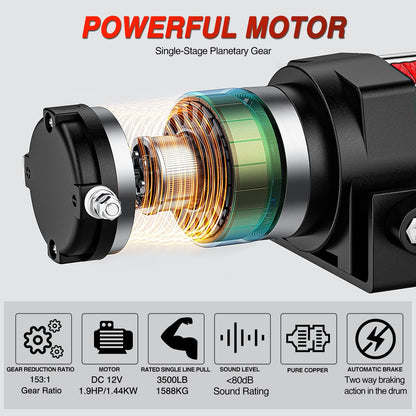 Nilight 3500 lbs ATV Winch 12V Electric Winches With Synthetic Winch Rope Wireless Remote Wired Switch Fairlead Mounting Plate Portable Waterproof Winch for Towing ATV UTV Trailer Truck Jeep Offroad