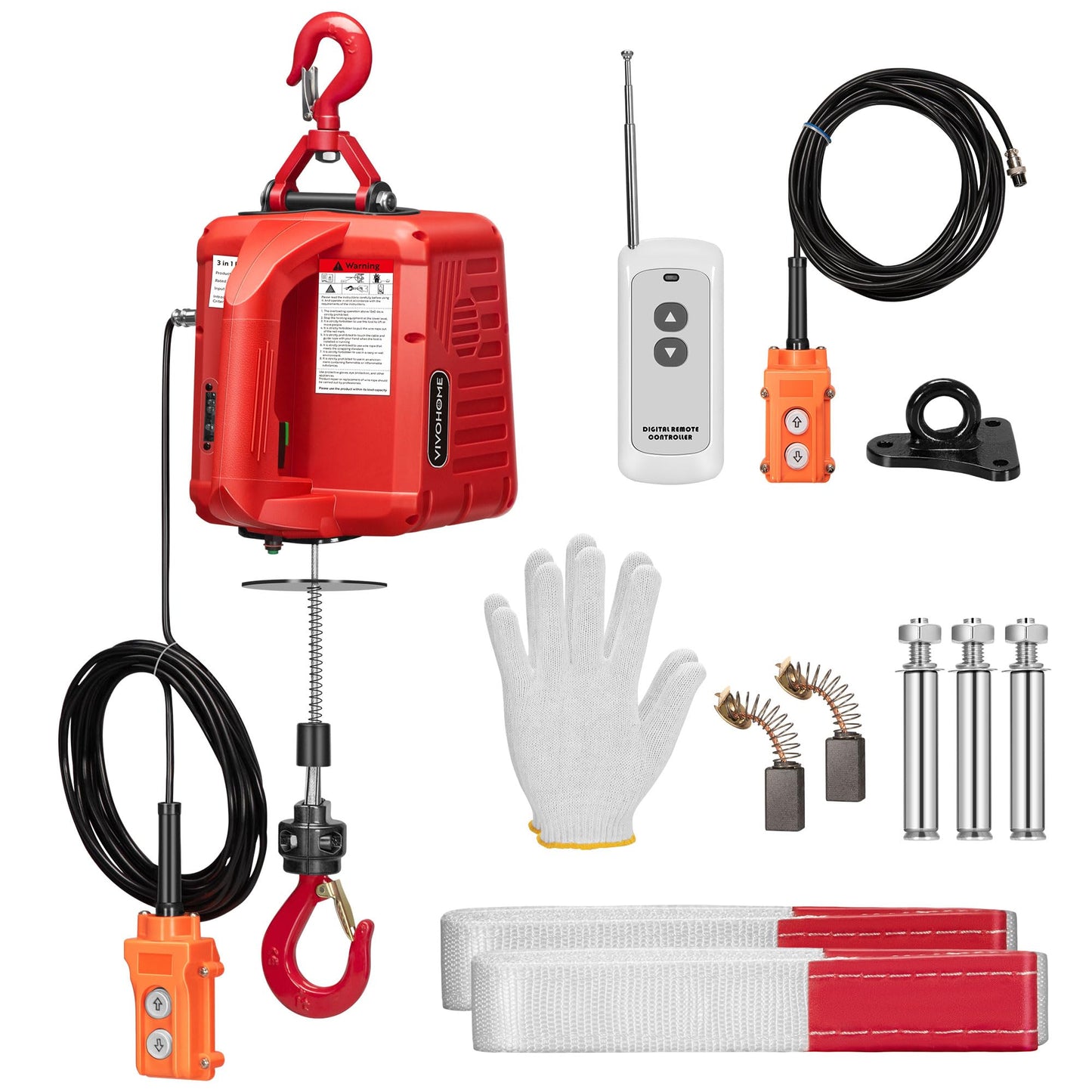 VIVOHOME 3-in-1 Electric Hoist, Powerful 110V Portable Winch with 1540Lbs Loading Capacity with SPECSTAR Hand Chain Hoist 1 Ton 2200 Lbs Capacity 10 Feet with 2 Heavy Duty Hooks