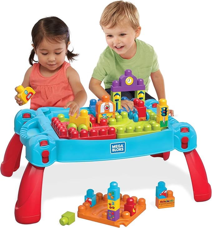 Mega Bloks First Builders Build 'n Learn Table with Big Building Blocks Building Toys for Toddlers (30 Pieces)
